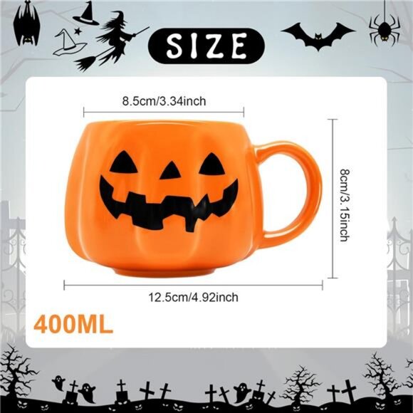 12 oz Halloween Pumpkin Mug Decorations, Happy Halloween Pattern Mug Ceramic - Picture 3 of 7
